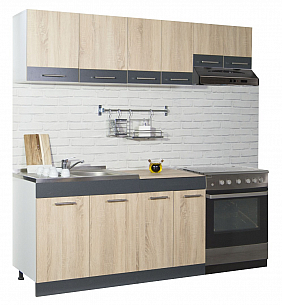 KITCHEN SET SARONA 200CM CABINET HOOD, SONOMA/ANTHRACIT