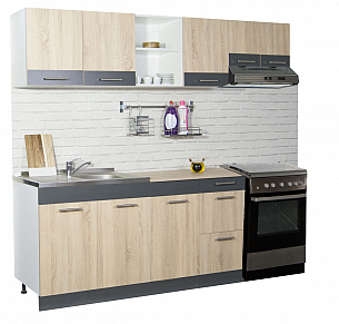 KITCHEN SET SARONA 220CM CABINET HOOD, SONOMA/ANTHRACIT