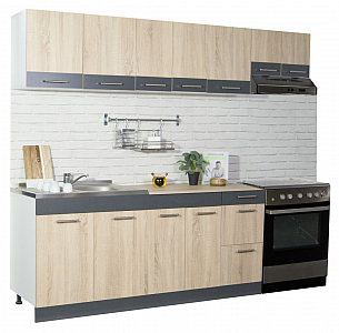 KITCHEN SET SARONA 240CM CABINET HOOD, SONOMA/ANTHRACIT