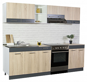 KITCHEN SET SARONA 240.02CM CABINET HOOD, SONOMA/ANTHRACIT