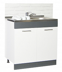 Bottom kitchen SINK cabinet  SARONA 80cm, chipboard, WHITE/ANTHRACIT